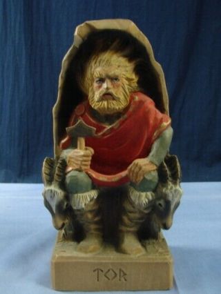 Vintage Norway Henning Hand Carved Wood Viking God Of Thunder Tor Thor