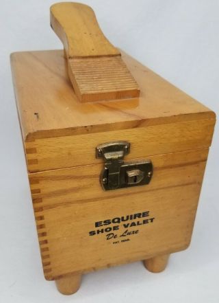 Vintage Wooden Esquire Valet Deluxe Shoe Shine Box W/ Brushes & Old Polish Tins