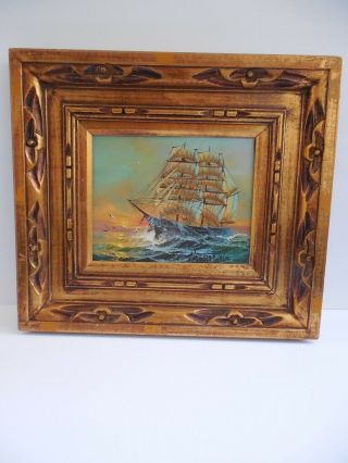 Vintage Prestone Willis Nautical Sailing Ship Boat Oil Painting 18 1/4 "