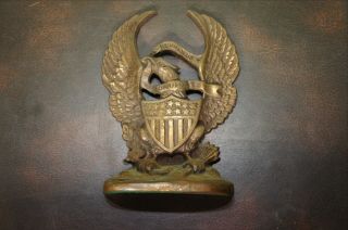Antique Bronze Eagle Bookend “665” E Pluribus Unum Us Flag Laurel Arrows Shield