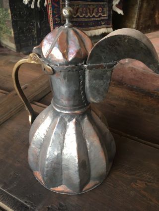 Ottoman Islamic Bursa Copper Coffee Pot Special Hammered.  Antique Xl
