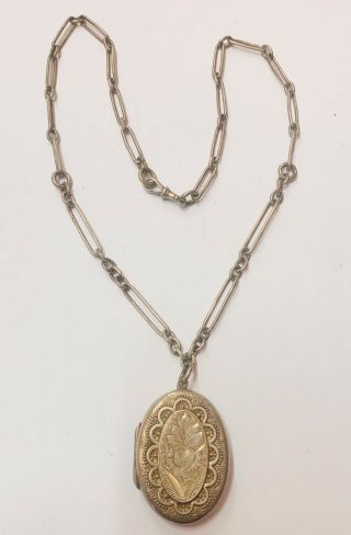 “victorian Solid Silver Locket & Chain” Circa 1890