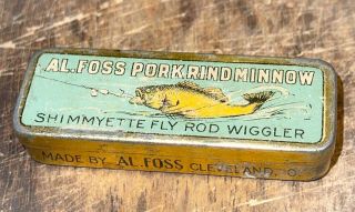 Old Al Foss Porkrind Minnow Shimmyette Fly Rod Wiggler Fishing Lure 2 Piece Tin
