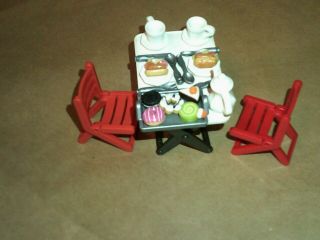 Playmobil Folding Picnic Table,  2 Chairs,  Food & Plates Etc.  V.  G.  C.