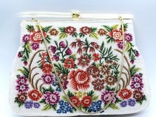 Vintage Floral Tapestry Handbag Purse With Gold Chain