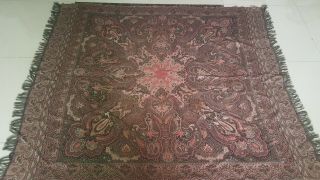 Antique French Paisley Kashmir Square Piano Double Side Shawl Wool Size 69 " By56
