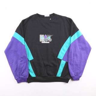 Vintage Adidas Big Logo Black 90s Crew Neck Sweatshirt Mens L