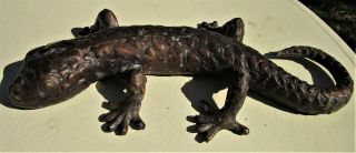 Large Vintage Bronze Sculpture Lizard Figurine Handmade 15 " Long