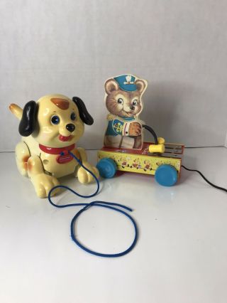 Vintage Fisher Price Pull Toys Dog And Bear Set