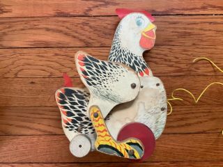 Vintage Fisher Price 120 The Cackling Hen Wooden Pull Toy,  Usa,  1960s
