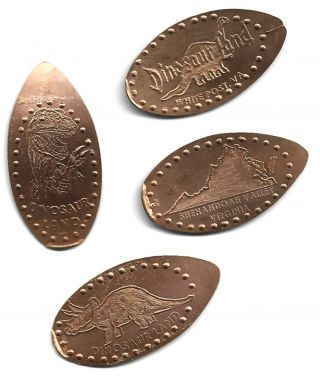 4 Copper Elongated Pennies (cents) Dinosaur Land Front Royal/white Post Va M 2