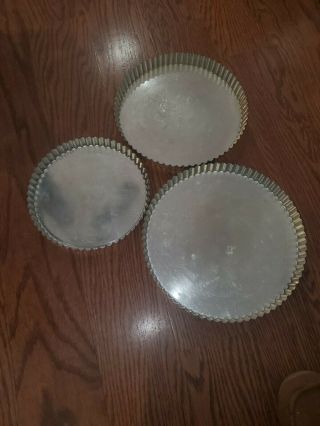 3 Vintage Fluted Tart Pie Pans,  Removable Bottoms,  Made In France
