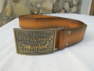 Vintage Levi Strauss San Francisco Belt Buckle & Leather Belt 70 