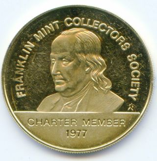 Franklin Charter Member Medallion Gold Plate On Sterling 1977 Lotjul6322