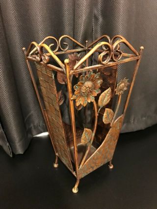 Vintage Antique Copper Brown Square Metal Wrought Iron Umbrella Holder Stand