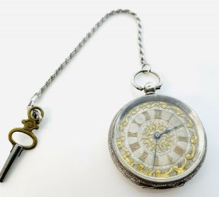 Fancy Antique Ladies Gold & Silver Key Wind Engraved Pocket Watch English
