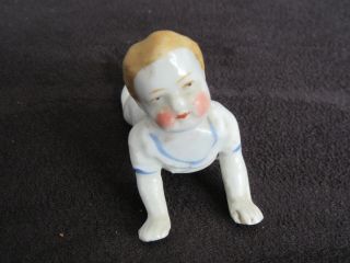 Antique Crawling Miniature Porcelain / Bisque Dollhouse Baby Doll,  German