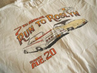 Vtg 80s Retro Run To Roslyn Car Show Tee T - Shirt Graphic White Mens Xl Euc