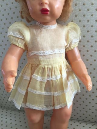Vintage Terri Lee Tagged Yellow Organdy Party Dress With Lace Trim - Very Sweet