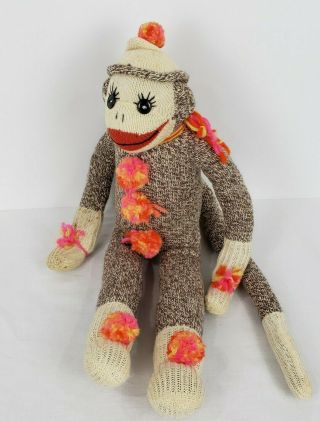 Vintage Sock Monkey With Hat And Pom Poms Flaw