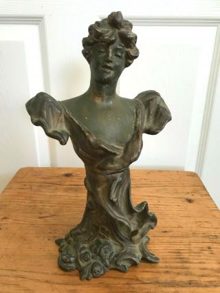 Antique Art Nouveau French Bronze Bust Desk Sculpture Statue Woman Stunning
