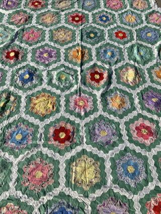 Vintage Hand Sewn Quilt Top - Grandmas Flower Garden - 88 X 84 " 8