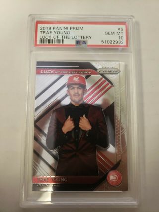 2018 - 19 Trae Young Psa 10 Prizm Luck Of Lottery 5 Rc Rookie Atlanta Hawks Gem