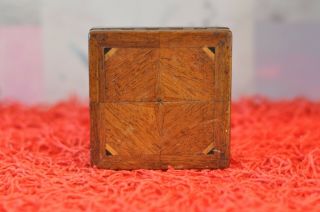 Lovely Small Vintage Square Wooden Box With Hinged Inlaid Lid - 9cm By 9cm