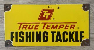 Vintage True Temper Fishing Tackle 13” X 6 3/4” Porcelain Sign