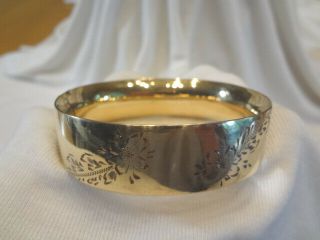 Fabulous Antique Victorian Gold Filled Wide Engraved Bangle Bracelet