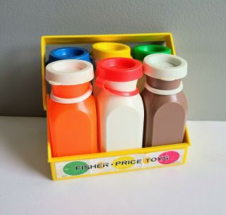 Vintage Fisher Price Fun With Play Food Milk Drink Bottles Set,  Pretend Kitchen