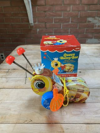 Vintage Fisher Price Queen Buzzy Bee Pull Toy W/ Box