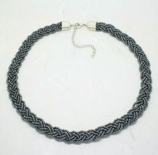 Lovely Vintage Woven Navy Blue Seed Pearl Beaded Collar Necklace Jewellery