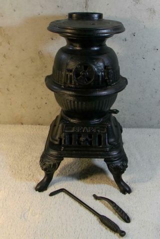 Vintage Spark Cast Iron Salesman Sample Pot Belly Stove Grey Casting Mt Joy