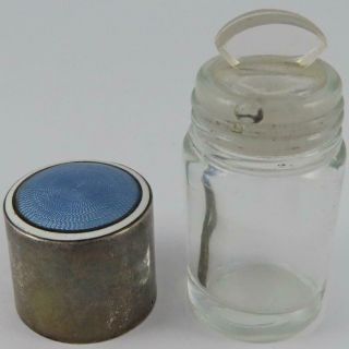Antique Fradley & Co Sterling Silver Guilloche Enamel Glass Perfume Scent Bottle