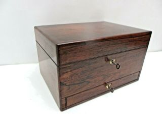 Antique Victorian Ladies Vanity & Writing Rosewood Box Drawer Two Locks & Keys
