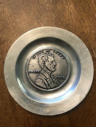 Vintage Pew - Ta - Rex Pewtar Coin Dish 1908 Lincoln Cent Image Pewtarex York Pa