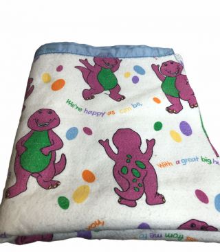Vintage Barney Purple Dinosaur Blanket Acrylic Twin 72 X 90
