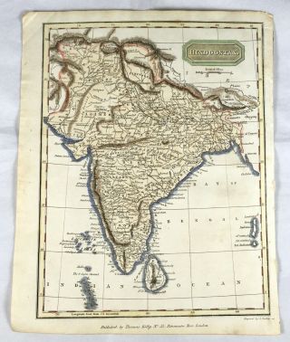 Antique Hand Coloured Copper Engraved Map Of Hindoostan (india).  C1818