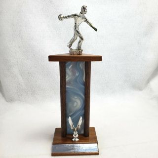 Vintage Bowling Trophy 1966 First Place Metal Topper Man Faculty League 13inch
