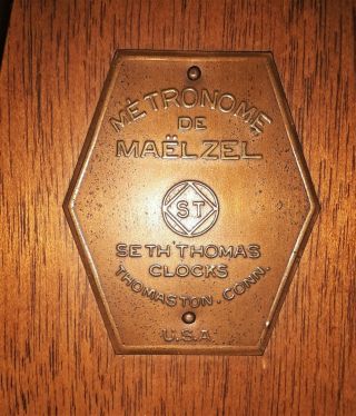Vintage METRONOME DE MAELZEL by Seth Thomas Clocks in Wooden Casing.  VG Cond. 3