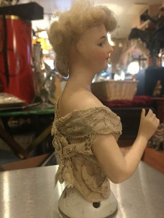 Antique German Goebel Bisque Half Doll Mohair Wig 3