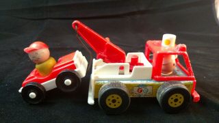 Unique Vintage Fisher Price Little People 718 Tow Truck W/ Wood Person Complete