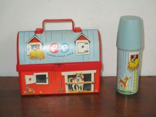 Vintage Fisher Price Barn / Farm Mini Lunch Box With Thermos
