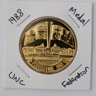 1788 1988 Australia Bicentenary Federation 24 Ct Gold Plated Medal (ab5/495/a15)