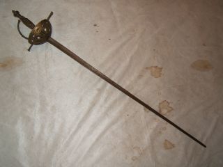 German Nude Figural Basket Hilt Rapier Sword Engraved Blade Antique Vtg Old