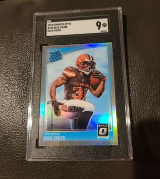 2018 Donruss Optic Nick Chubb Holo Rated Rookie 158 Sgc 9 Browns