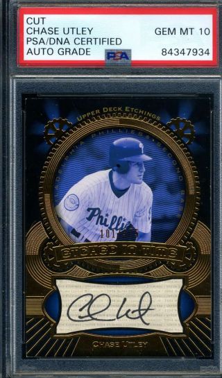 Chase Utley Psa Dna Gem 10 Signed 2004 Ud Etchings Autograph