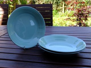 Vintage Woods Ware Beryl (green) 3 X 7 1/2 " Pasta Bowls Or Dishes