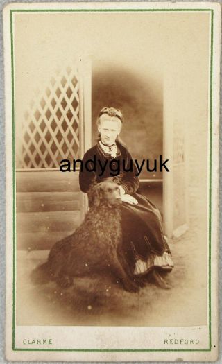 Cdv Lady & Flat Coated Retriever Dog Retford Antique Animal Photo Victorian